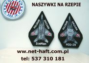 naszywki lotnicze dla pilotów emblematy dla pilotów na rzepie z rzepem plakietki lotnicze producent polski mig-29 fulcrum driver mig-21 SU-22 black boar ts-11 Iskra z imieniem z ksywką z nazwiskiem  emblemat dla pilota naszywka dla lotnika mig-29 starwars